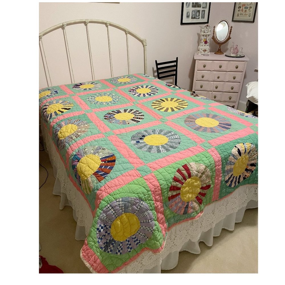 1940s quilt hand stitched signed by maker 73”x90”